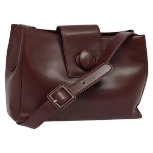 Authentic CARTIER Shoulder Bag Leather Bordeaux Gold